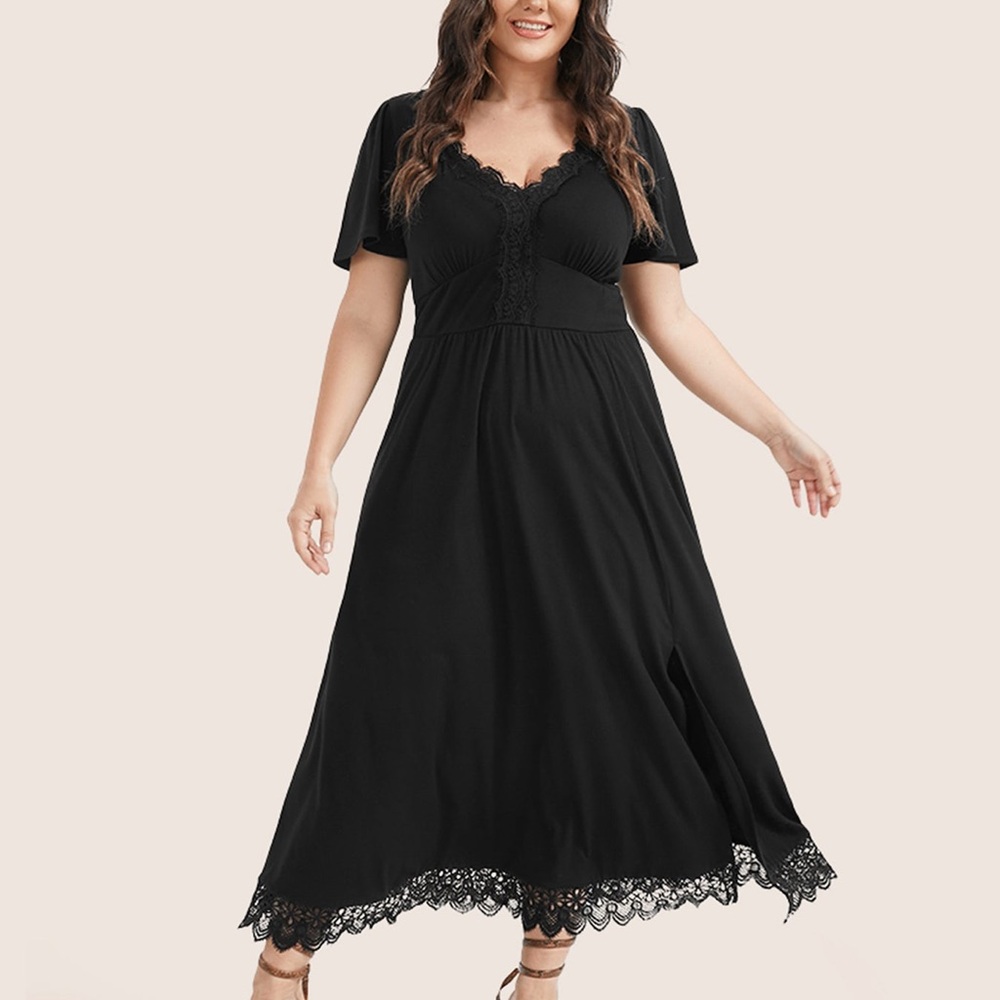 Bloomchic Solid Black Pocket Lace Split Maxi Dres… - image 2